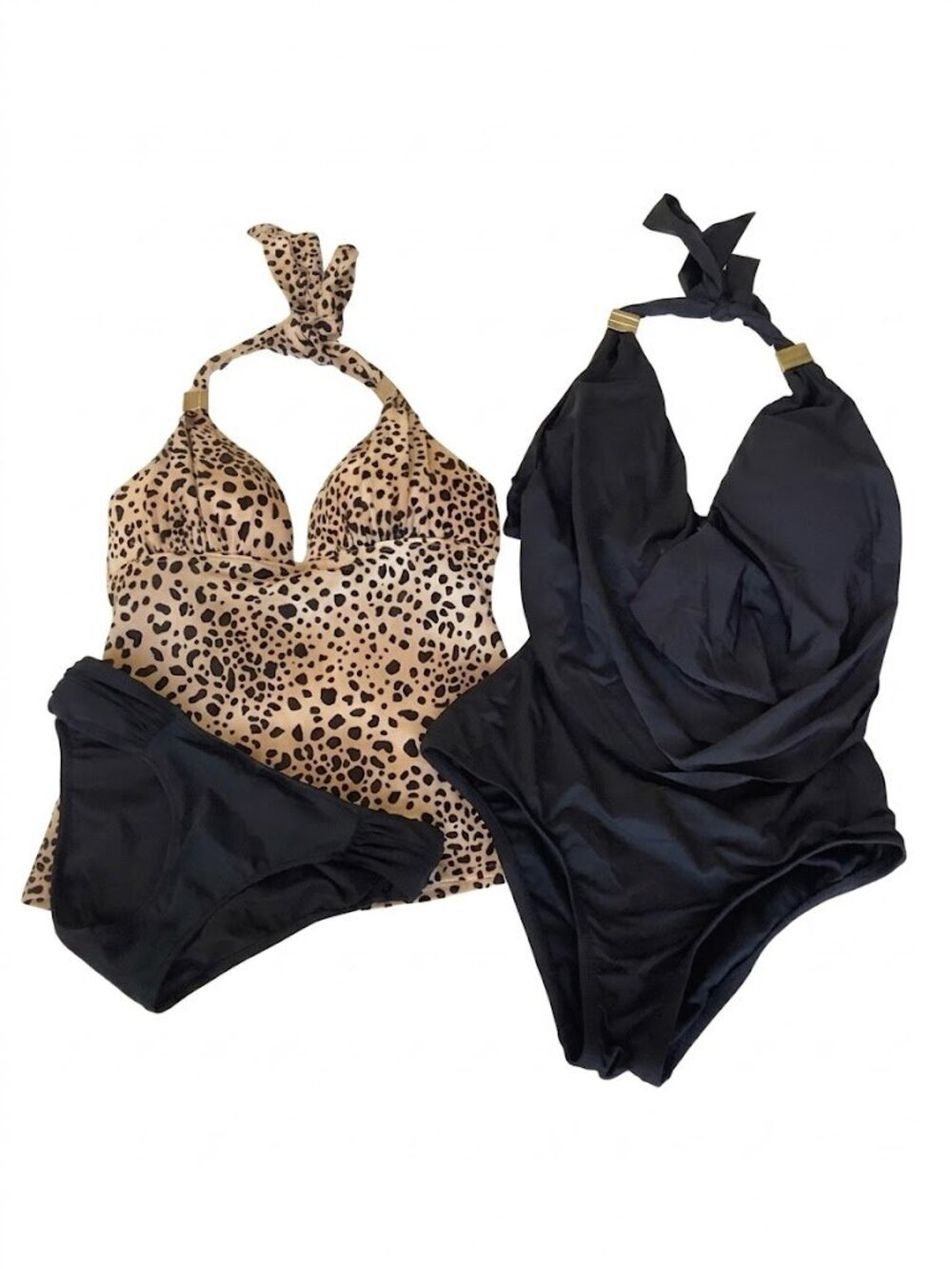 Bar III Black Monokini & Victoria's Secret Leopard Bikini Bundle - XS